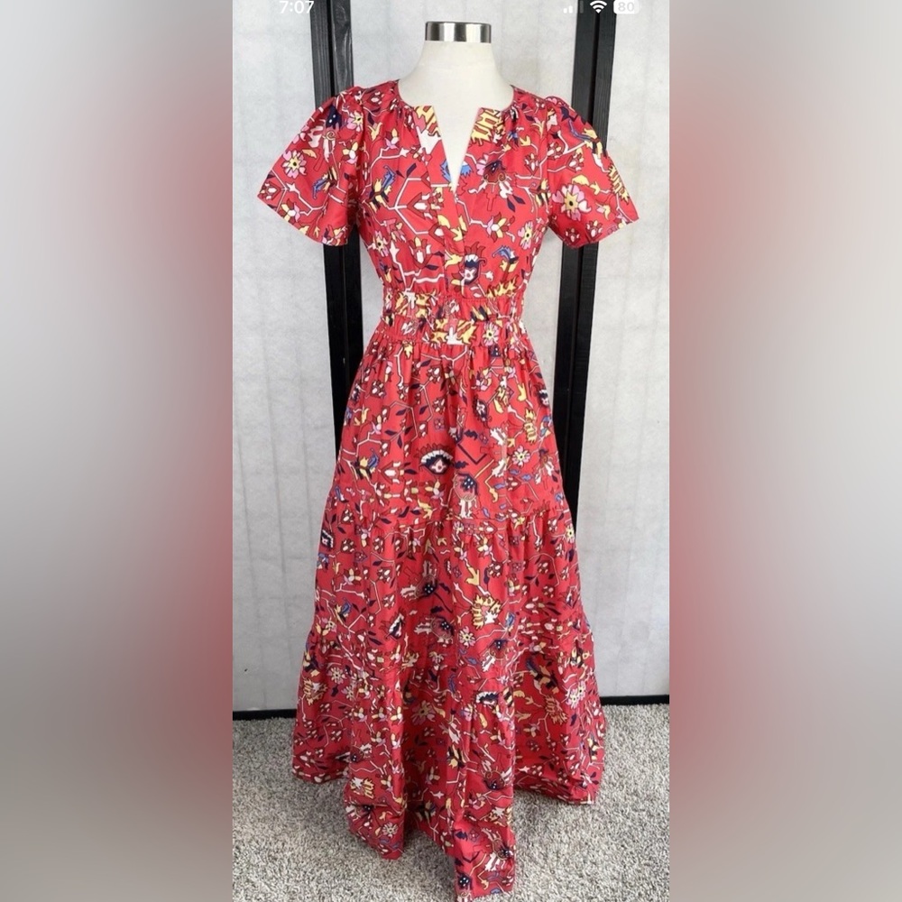 Anthropologie Somerset Red and White Flutter Sleeve Maxi Dress S - Picture 2 of 10